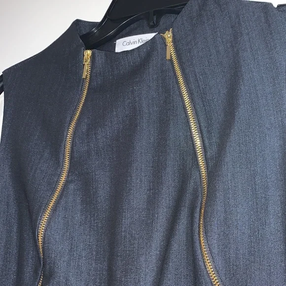 NWT Calvin Klein Navy jean shift dress with Gold double zipper - Picture 4 of 8